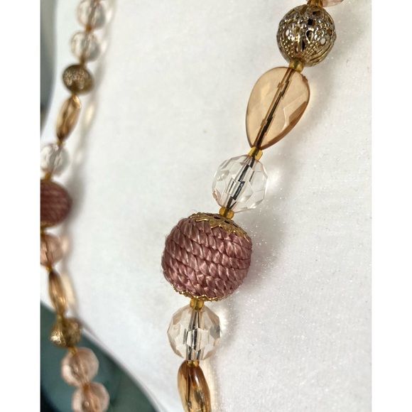 Vintage Beaded Necklace Satin-Wrapped Focal Beads Faceted Accents 34” Long - Picture 5 of 11